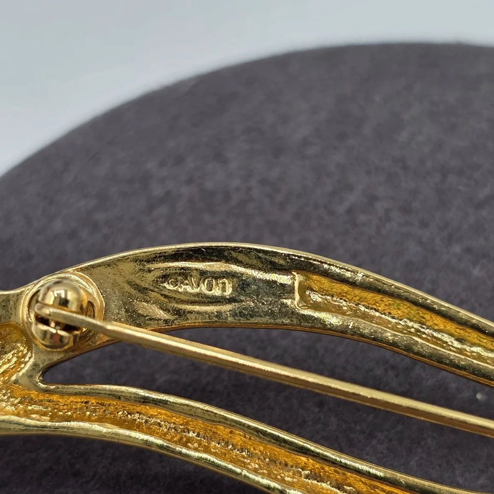 Vintage Avon Womens Gold Tone Leaf Faux Pearl Rhinestone Long Brooch Pin‎ 4